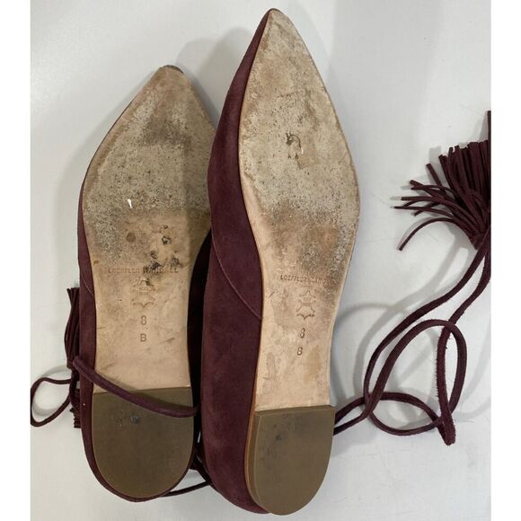 Loeffler Randall PENELOP Bordeaux Red Suede Lace Up Pointed Toe Flats, Wms Sz 8 - Picture 10 of 11